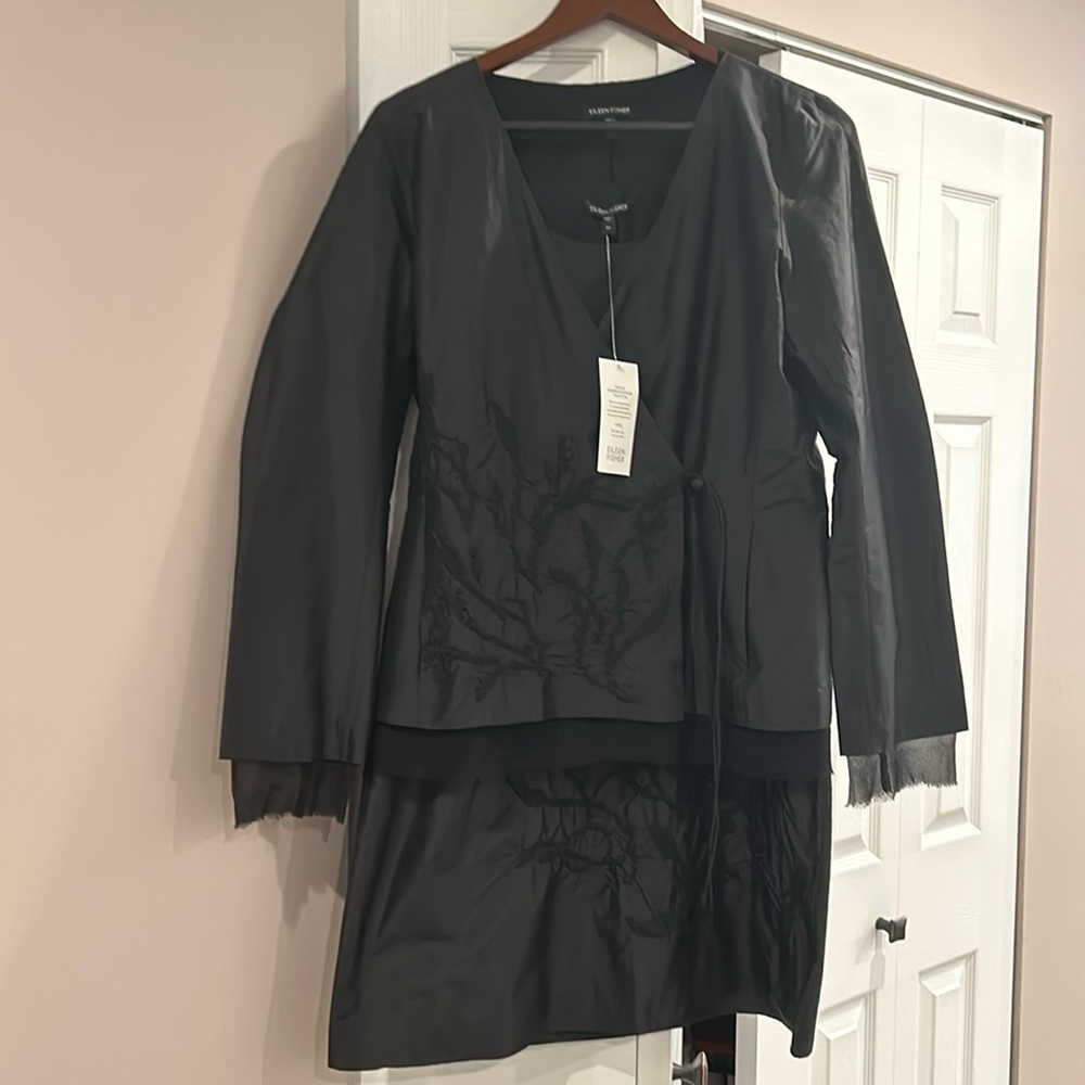 Eileen Fisher NWT!  2 Piece Kala Embroidered Taffeta/Silk Dress w/ Jacket.